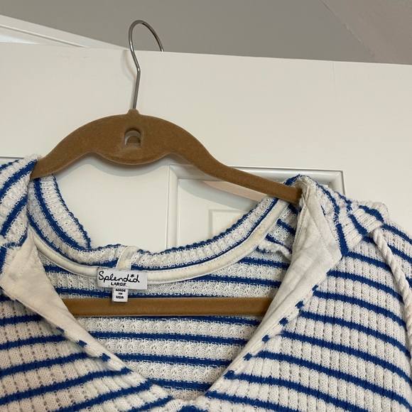 splendid blue and white striped hooded pullover size large - Picture 4 of 5